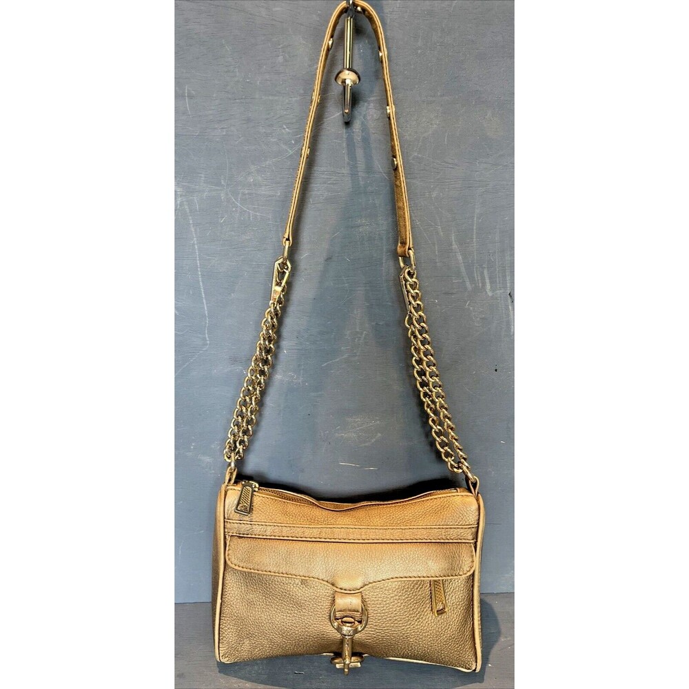 Rebecca Minkoff Mini M.A.C Purse Leather Chain Strap Crossbody Shoulder Bag Gold